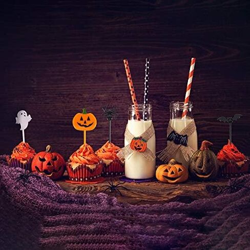 Tatuo 100 Pieces Plastic Halloween Picks Halloween Cupcake Topper Picks Ghost Pumpkin Bat Picks for Kids Birthday Party Themed Party Favors Supplies in Saudi Arabia