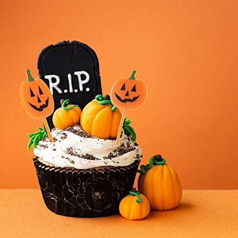 Tatuo 100 Pieces Plastic Halloween Picks Halloween Cupcake Topper Picks Ghost Pumpkin Bat Picks for Kids Birthday Party Themed Party Favors Supplies in Saudi Arabia
