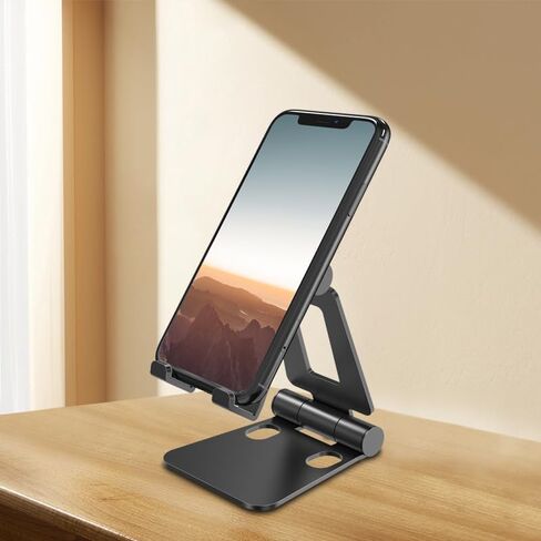 Adjustable Cell Phone Stand, Aluminum Foldable Anti-Slip Desktop Holder Fit for Phone 16 15 14 13 12 Pro Xs Xs Max Xr X 8, All Phones, Black in Saudi Arabia