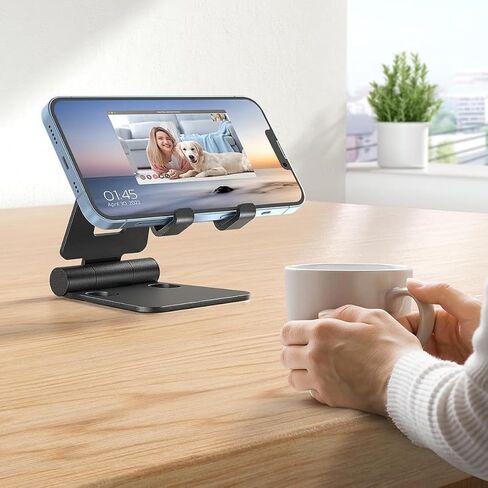 Adjustable Cell Phone Stand, Aluminum Foldable Anti-Slip Desktop Holder Fit for Phone 16 15 14 13 12 Pro Xs Xs Max Xr X 8, All Phones, Black in Saudi Arabia