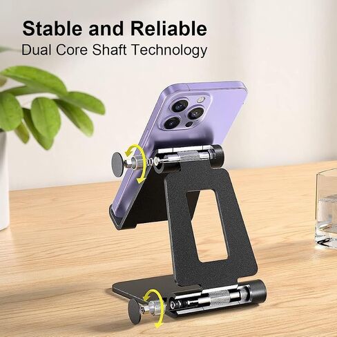 Adjustable Cell Phone Stand, Aluminum Foldable Anti-Slip Desktop Holder Fit for Phone 16 15 14 13 12 Pro Xs Xs Max Xr X 8, All Phones, Black in Saudi Arabia