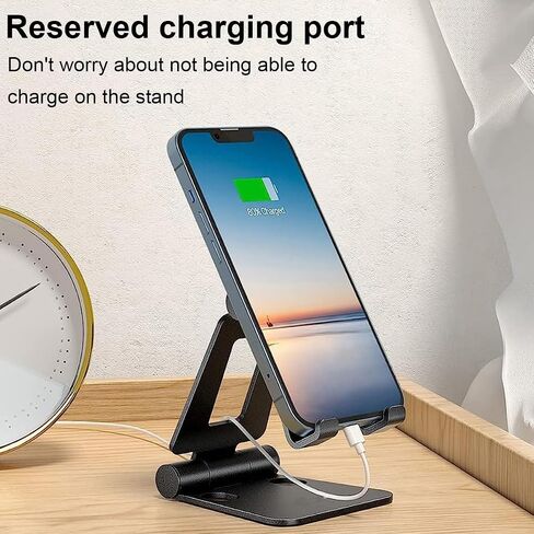 Adjustable Cell Phone Stand, Aluminum Foldable Anti-Slip Desktop Holder Fit for Phone 16 15 14 13 12 Pro Xs Xs Max Xr X 8, All Phones, Black in Saudi Arabia