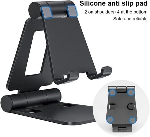 Adjustable Cell Phone Stand, Aluminum Foldable Anti-Slip Desktop Holder Fit for Phone 16 15 14 13 12 Pro Xs Xs Max Xr X 8, All Phones, Black in Saudi Arabia