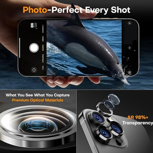 واقي عدسة الكاميرا لهاتف iPhone 17 Pro Max/17 Pro/16 Pro Max/16 Pro/15 Pro Max/15 Pro/14 Pro Max/14 Pro، غطاء كاميرا فردي معدني من الزجاج المقسى [مضاد للسقوط] جراب صديق للبيئة من التيتانيوم الأسود in Kuwait