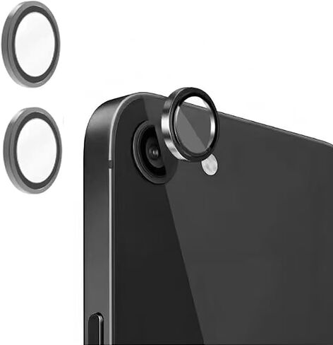 واقي عدسة الكاميرا لهاتف iPhone 16e 2025 من الزجاج المقسى، غطاء حلقي مصنوع من خليط معدني ثلاثي الأبعاد، لون أصلي مطابق تمامًا - عبوتين/أسود in Saudi Arabia