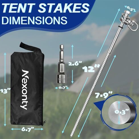 12 Inch Steel Screw in Tent Stakes,8 Pack Tent Stakes Heavy Duty,Ground Anchors Screw in,Trampoline Anchor Kit,Swing Set Anchors,Metal Threaded Camping Stakes with Hex Head Driver&Storage Bag in Saudi Arabia