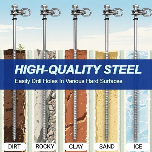 12 Inch Steel Screw in Tent Stakes,8 Pack Tent Stakes Heavy Duty,Ground Anchors Screw in,Trampoline Anchor Kit,Swing Set Anchors,Metal Threaded Camping Stakes with Hex Head Driver&Storage Bag in Saudi Arabia