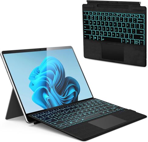 لوحة مفاتيح Surface Pro، غطاء لاسلكي لجهاز Microsoft Surface Pro 11/10/9/8/X 13 بوصة، لوحة مفاتيح بلوتوث مغناطيسية محمولة رفيعة للغاية مع إضاءة خلفية بـ 7 ألوان، حامل أقلام، لوحة تتبع in Kuwait