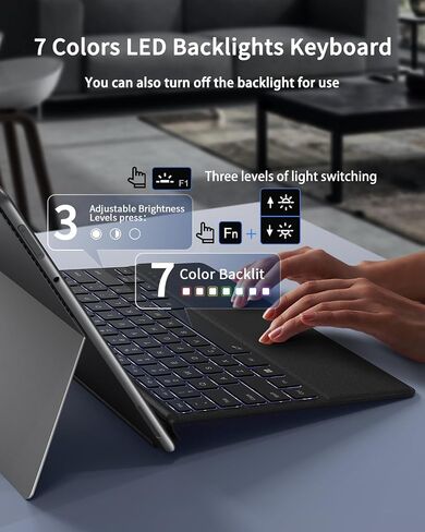 Surface Pro Keyboard, Wireless Type Cover for Microsoft Surface Pro 11/10/9/8/X 13 inch, Ultra-Slim Portable Magnetic Bluetooth Keyboard with 7 Color Backlit, Pen Holder, Trackpad in Saudi Arabia