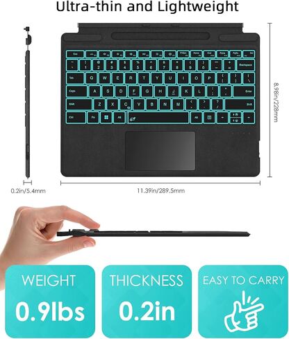 Surface Pro Keyboard, Wireless Type Cover for Microsoft Surface Pro 11/10/9/8/X 13 inch, Ultra-Slim Portable Magnetic Bluetooth Keyboard with 7 Color Backlit, Pen Holder, Trackpad in Saudi Arabia