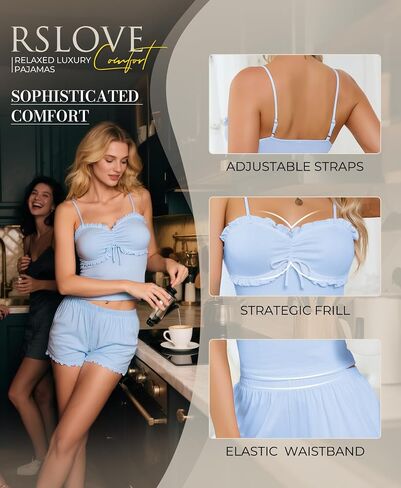 Womens Pajama Set Soft - Two Piece PJ Set with Camisole and Shorts Lightweight Summer Loungewear Sleepwear in Saudi Arabia