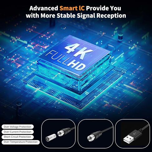 هوائي داخلي للتلفزيون الذكي 2025 HIDB، مناسب للاستقبال لمسافات طويلة لجميع القنوات المحلية، يدعم 4K 1080P، مع قاعدة مغناطيسية قوية لسهولة التركيب، كابل محوري بطول 16 قدم. in Kuwait