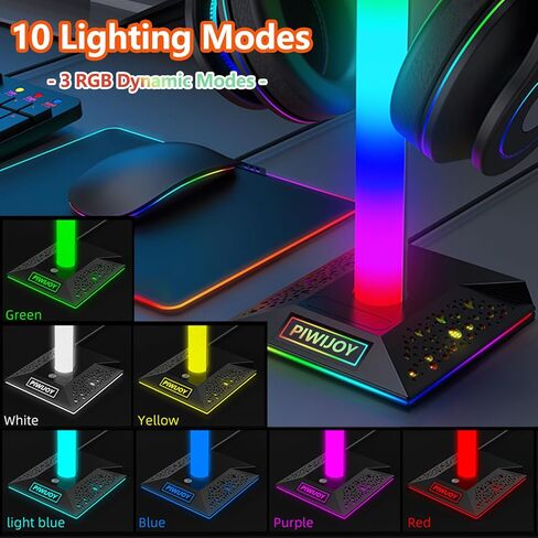 Headset and Controller RGB Stand with 10 Color Lights and Type-C Ports for PS5/PS4/Xbox Controller and Headphonesm, Gaming Desk Organizer Holder Accessories for Gaming Gift in Saudi Arabia