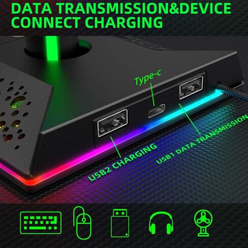 Headset and Controller RGB Stand with 10 Color Lights and Type-C Ports for PS5/PS4/Xbox Controller and Headphonesm, Gaming Desk Organizer Holder Accessories for Gaming Gift in Saudi Arabia