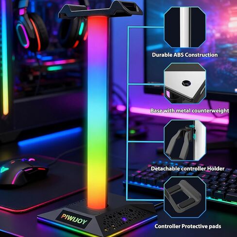 Headset and Controller RGB Stand with 10 Color Lights and Type-C Ports for PS5/PS4/Xbox Controller and Headphonesm, Gaming Desk Organizer Holder Accessories for Gaming Gift in Saudi Arabia