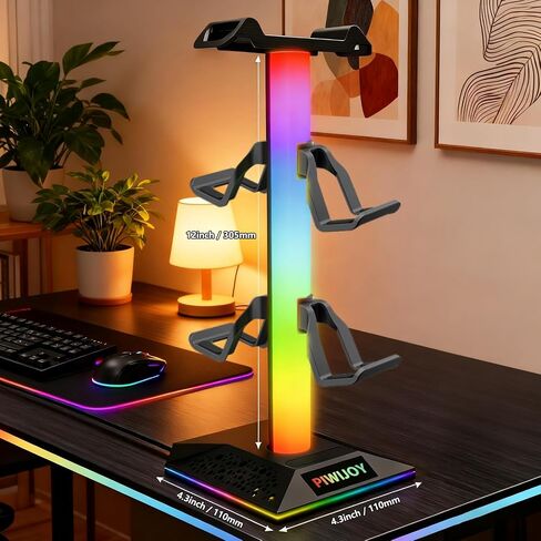 Headset and Controller RGB Stand with 10 Color Lights and Type-C Ports for PS5/PS4/Xbox Controller and Headphonesm, Gaming Desk Organizer Holder Accessories for Gaming Gift in Saudi Arabia