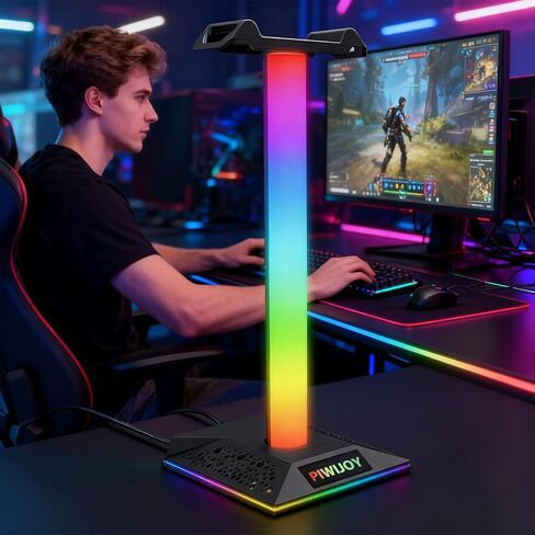 Headset and Controller RGB Stand with 10 Color Lights and Type-C Ports for PS5/PS4/Xbox Controller and Headphonesm, Gaming Desk Organizer Holder Accessories for Gaming Gift in Saudi Arabia