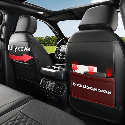 أغطية مقاعد Ford F150 مقاعد أمامية جلدية، مقاعد دلو مناسبة 2021-2025 Super Crew Cab/Regular Cab (XL XLT)، (ليس لمقعد 40/20/40)، غطاء شاحنات البيك اب مقاوم للماء (أسود ورمادي) in Saudi Arabia