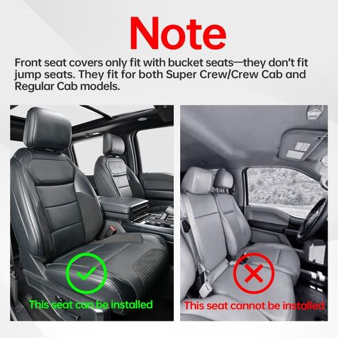 أغطية مقاعد Ford F150 مقاعد أمامية جلدية، مقاعد دلو مناسبة 2021-2025 Super Crew Cab/Regular Cab (XL XLT)، (ليس لمقعد 40/20/40)، غطاء شاحنات البيك اب مقاوم للماء (أسود ورمادي) in Saudi Arabia