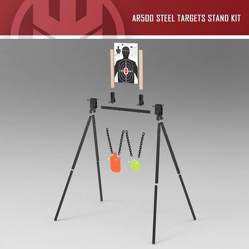 KNINE OUTDOORS AR500 هدف فولاذي لإطلاق النار، مجموعة نظام حامل الهدف، 3/8 بوصة سميكة 7 بوصة × 12 بوصة أهداف صورة ظلية، 3/8 بوصة سميكة 6 بوصة أهداف غونغ in Kuwait