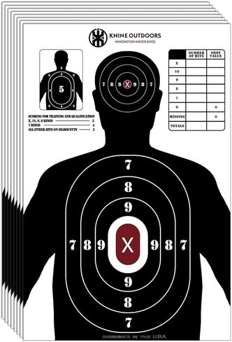KNINE OUTDOORS أهداف ورقية للرماية لنطاق الرماية، 17 × 25 بوصة، كبيرة الحجم للصيد والمسدسات والمسدسات والبنادق والصورة الظلية مع Bullseye الأحمر، تصميم أسود in Kuwait
