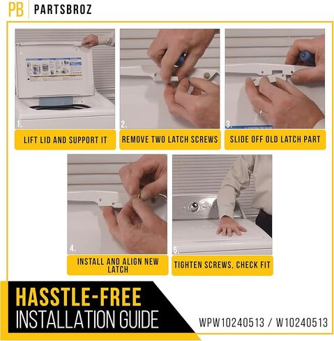 WPW10240513 W10240513 ضربة باب الغسالة [تتضمن نصائح DIY] من PartsBroz - أجزاء غسالة Whirlpool Kenmore Maytag المتوافقة - تحل محل AP6017583 PS11750882 - مناسبة تمامًا للغسالات ذات التحميل العلوي in Saudi Arabia
