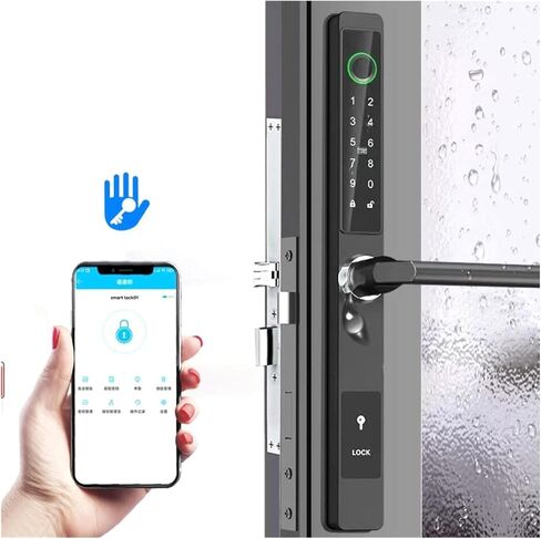 Intelligent Lock Ultra-Thin Aluminum Alloy Door Intelligent Digital Fingerprint Lock Waterproof with Key Round Handle TTLock APP (Color : Kit12) in Saudi Arabia