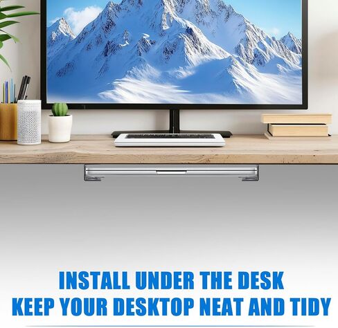 Under Desk Laptop Mount, Black Wall Mountable Desk Thick Metal Shelf with Screws Anti-Slip Laptop Holder for Book Tablets Keyboards Tray Storage in Saudi Arabia
