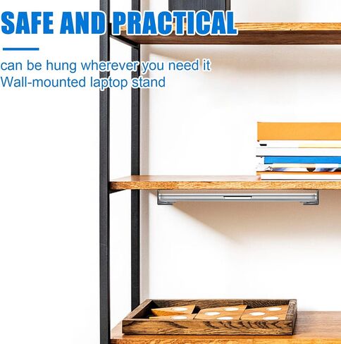 Under Desk Laptop Mount, Black Wall Mountable Desk Thick Metal Shelf with Screws Anti-Slip Laptop Holder for Book Tablets Keyboards Tray Storage in Saudi Arabia