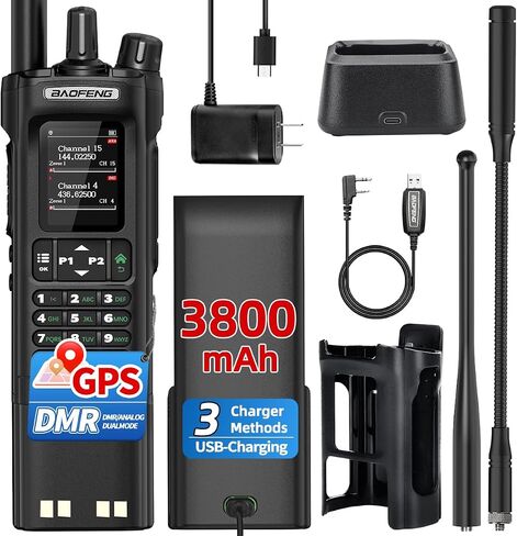 راديو BAOFENG DM32 DMR Radio10W راديو هام طويل المدى محمول باليد 3800 مللي أمبير في الساعة قابل لإعادة الشحن، راديو NOAA للطقس DM-32UV راديو ثنائي الاتجاه مع شحن USB-C، تردد النسخ لصيد معدات النجاة in Saudi Arabia