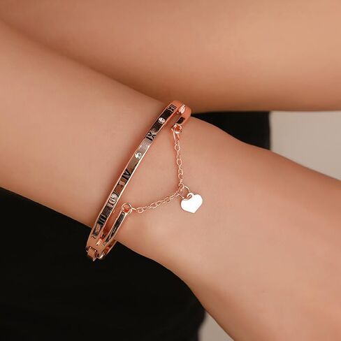 Roman Numeral Bangle Bracelets Women Trendy Dainty Charm Gold Heart Cuff Bracelets Jewelry Women Gifts in Saudi Arabia