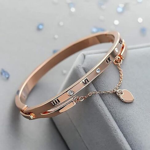 Roman Numeral Bangle Bracelets Women Trendy Dainty Charm Gold Heart Cuff Bracelets Jewelry Women Gifts in Saudi Arabia