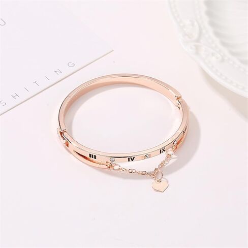 Roman Numeral Bangle Bracelets Women Trendy Dainty Charm Gold Heart Cuff Bracelets Jewelry Women Gifts in Saudi Arabia