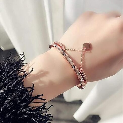 Roman Numeral Bangle Bracelets Women Trendy Dainty Charm Gold Heart Cuff Bracelets Jewelry Women Gifts in Saudi Arabia