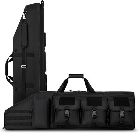 DULCE DOM Double Rifle Case 36/42/48 inch Soft Gun Bag Tactical Backpack with Removable Dividers for Hunting Shooting Range, MOLLE System Multiple Magazine Pouches & Accessory Bags in Kuwait
