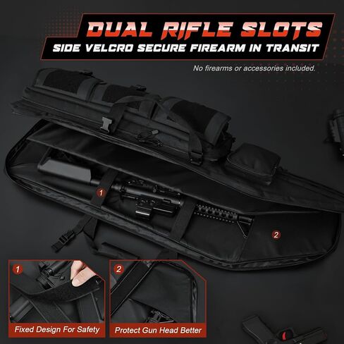 DULCE DOM Double Rifle Case 36/42/48 inch Soft Gun Bag Tactical Backpack with Removable Dividers for Hunting Shooting Range, MOLLE System Multiple Magazine Pouches & Accessory Bags in Kuwait