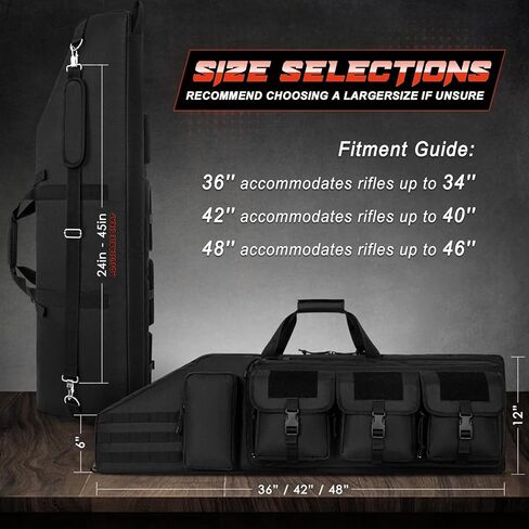 DULCE DOM Double Rifle Case 36/42/48 inch Soft Gun Bag Tactical Backpack with Removable Dividers for Hunting Shooting Range, MOLLE System Multiple Magazine Pouches & Accessory Bags in Kuwait