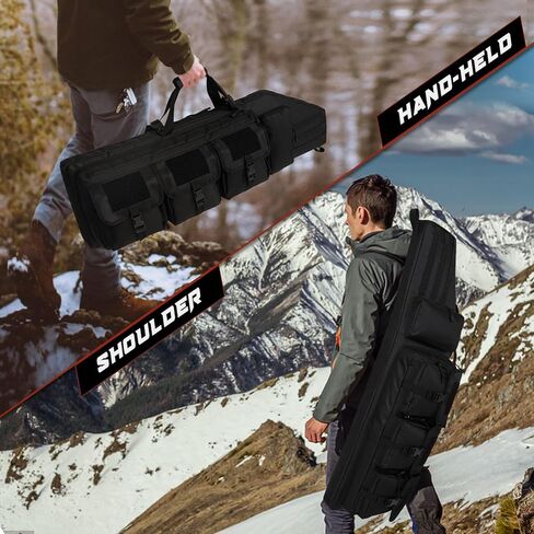 DULCE DOM Double Rifle Case 36/42/48 inch Soft Gun Bag Tactical Backpack with Removable Dividers for Hunting Shooting Range, MOLLE System Multiple Magazine Pouches & Accessory Bags in Kuwait