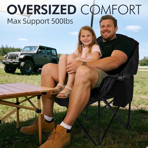 Heated Double Camping Chair - Heated Loveseat Chair for 2 Person Heavy Duty Oversized Padded Camping Couch for Adults Outdoor Sports Lawn Portable Folding Chairs in Saudi Arabia