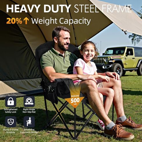 Heated Double Camping Chair - Heated Loveseat Chair for 2 Person Heavy Duty Oversized Padded Camping Couch for Adults Outdoor Sports Lawn Portable Folding Chairs in Saudi Arabia