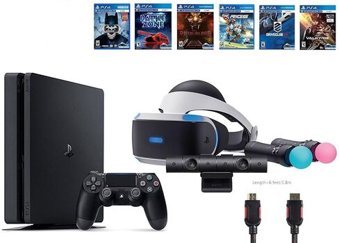 حزمة PlayStation VR Start Bundle 10 عناصر: VR Start Bundle، وحدة تحكم Sony PS4 Slim 1 تيرابايت - Jet Black، 6 أقراص ألعاب VR حتى الفجر: Rush of Blood، EVE: Valkyrie، Battlezone، Batman: Arkham VR، DriveClub، Battlezone in Kuwait