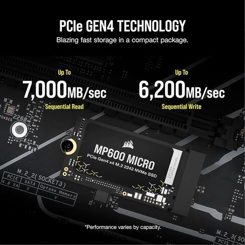 Corsair MP700 Micro 4TB PCIe 5.0 NVMe M.2 2242 SSD – Up to 9,400 MB/s Read, 8,100 MB/s Write – Gen5 Speed for Laptops & Mini PCs – Black in Saudi Arabia