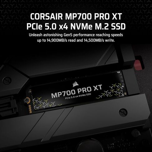 Corsair MP700 PRO XT 2TB PCIe 5.0 NVMe M.2 SSD - ما يصل إلى 14,900 ميجابايت/ثانية، سرعة Gen5، تخزين مباشر جاهز لأجهزة الكمبيوتر المخصصة للألعاب - أسود in Saudi Arabia
