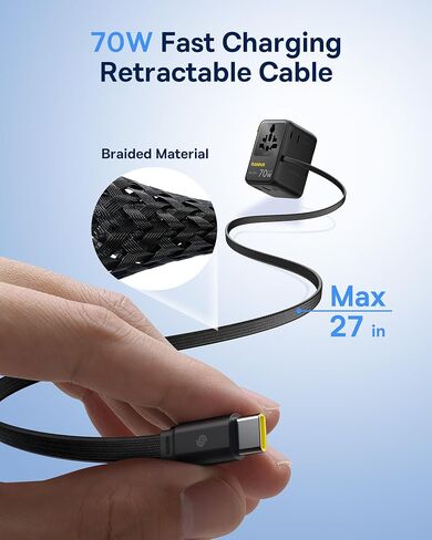 Baseus USB C Cable 100W 70W Universal Travel Adapter with Retractable Cable in Saudi Arabia