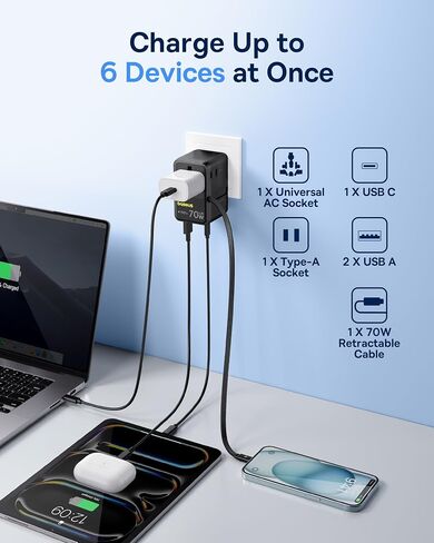 Baseus USB C Cable 100W 70W Universal Travel Adapter with Retractable Cable in Saudi Arabia