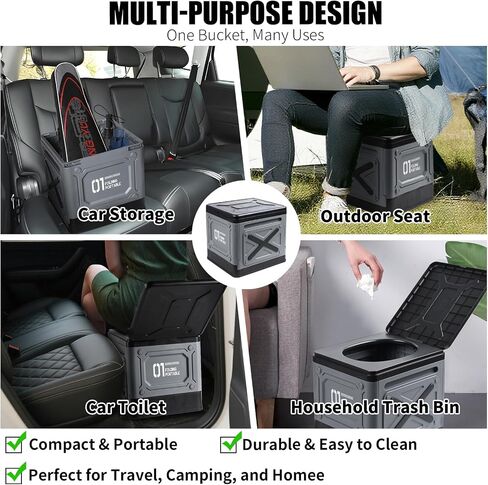 Portable Toilet for Adults, Collapsible Travel Toilet for Camping, Car, Boat & Emergency Use – Lightweight Folding Potty with Lid & Bag, Compact for Outdoor & RV in Saudi Arabia