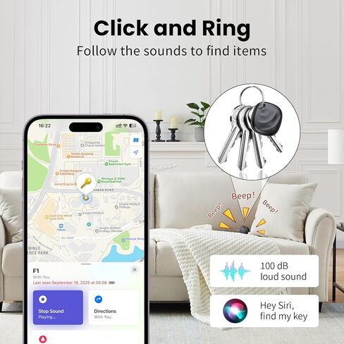 علامات تعقب الهواء - 4 عبوات، جهاز تعقب بلوتوث ذكي يعمل مع Apple Find My (iOS فقط)، علامة تتبع مع حبل قصير، مكتشف العناصر للأمتعة، المفاتيح، حقائب السفر، بطارية قابلة للاستبدال (ليس لأجهزة Android) in Kuwait