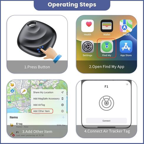 علامات تعقب الهواء - 4 عبوات، جهاز تعقب بلوتوث ذكي يعمل مع Apple Find My (iOS فقط)، علامة تتبع مع حبل قصير، مكتشف العناصر للأمتعة، المفاتيح، حقائب السفر، بطارية قابلة للاستبدال (ليس لأجهزة Android) in Kuwait