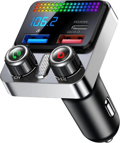 محول بلوتوث 5.4 للسيارة 48 وات محول بلوتوث USB للسيارة، راديو إرسال إف إم لاسلكي، تبديل الأغاني، مكالمات بدون استخدام اليدين واستقبال الصوت، مشغل موسيقى هاي فاي، تأثيرات LED مصفوفة in Saudi Arabia