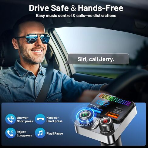 محول بلوتوث 5.4 للسيارة 48 وات محول بلوتوث USB للسيارة، راديو إرسال إف إم لاسلكي، تبديل الأغاني، مكالمات بدون استخدام اليدين واستقبال الصوت، مشغل موسيقى هاي فاي، تأثيرات LED مصفوفة in Saudi Arabia